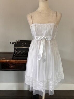 Jessica McClintock for Gunne Sax White Tulle Lace Babydoll Dress - Size XS